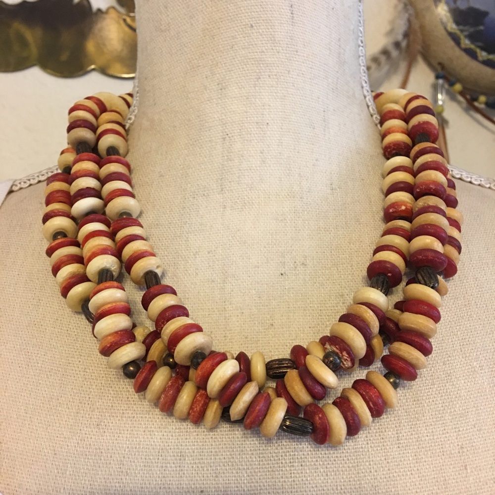 Vintage multi strand tribal look necklace